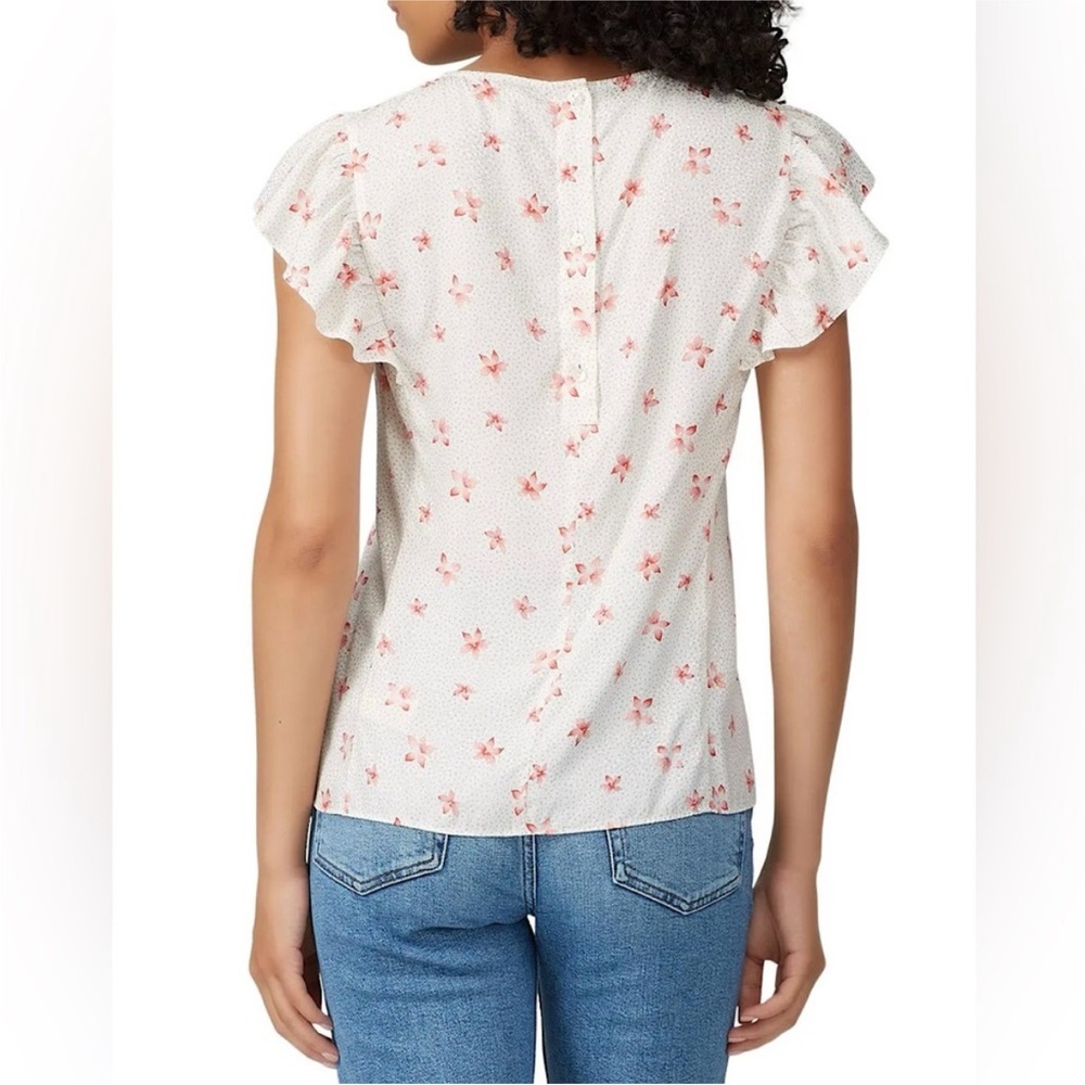 Rebecca Taylor Maui Fleur Dot Floral Silk Blend Ruffle Blouse Size 4 Romantic - Picture 3 of 10
